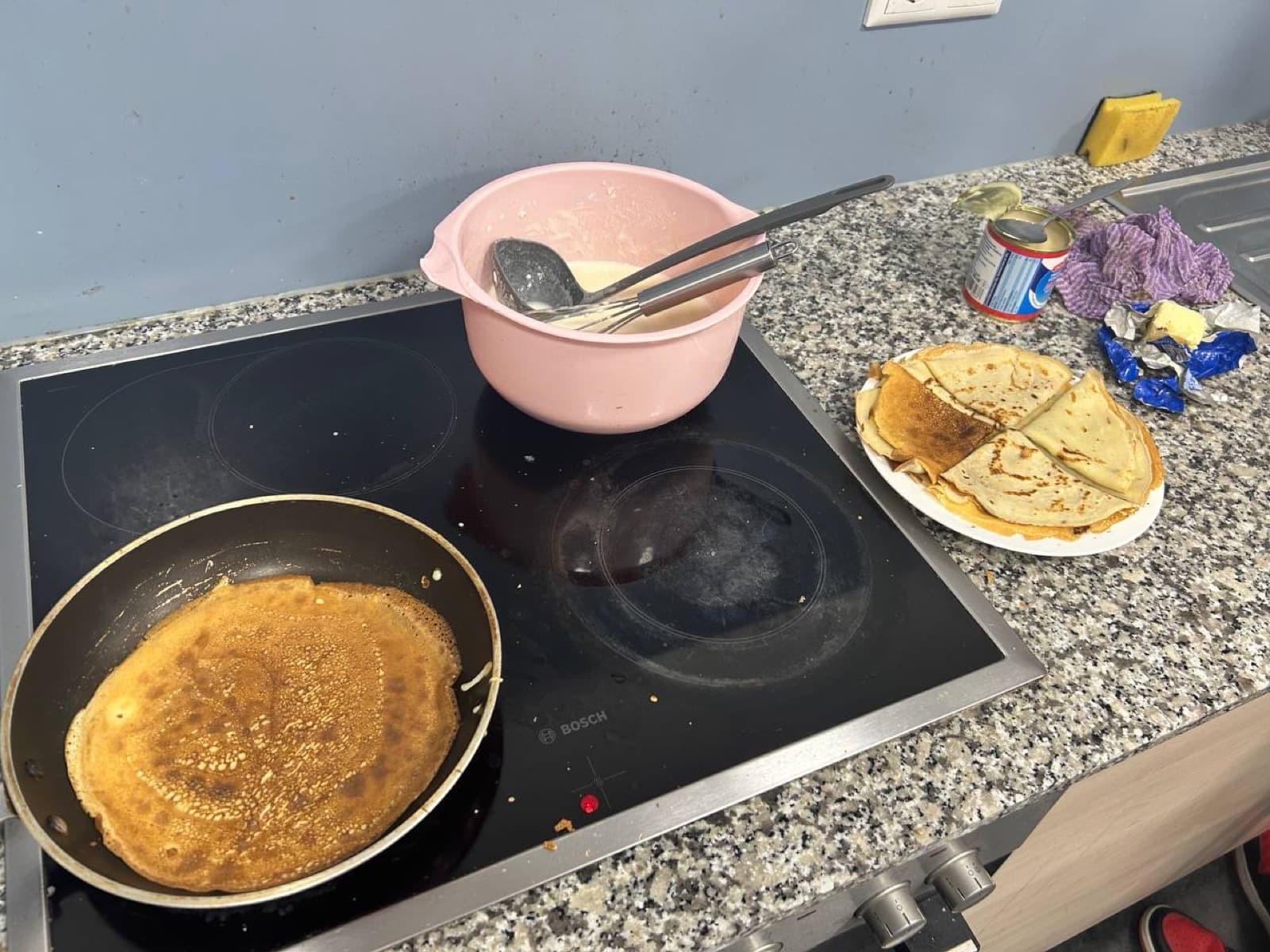 Cooking pancakes for four