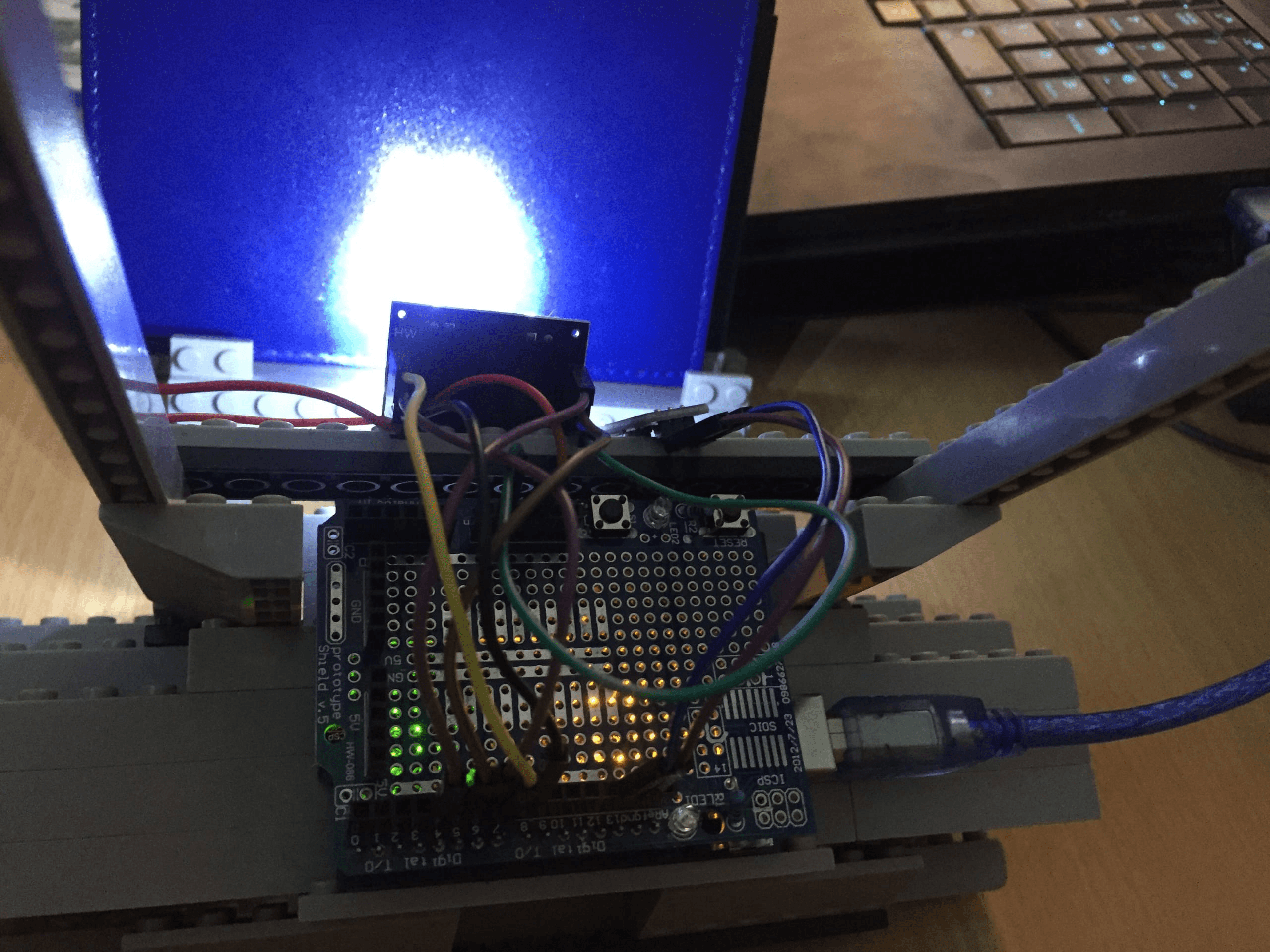 Building the color-sensing robot, step 2