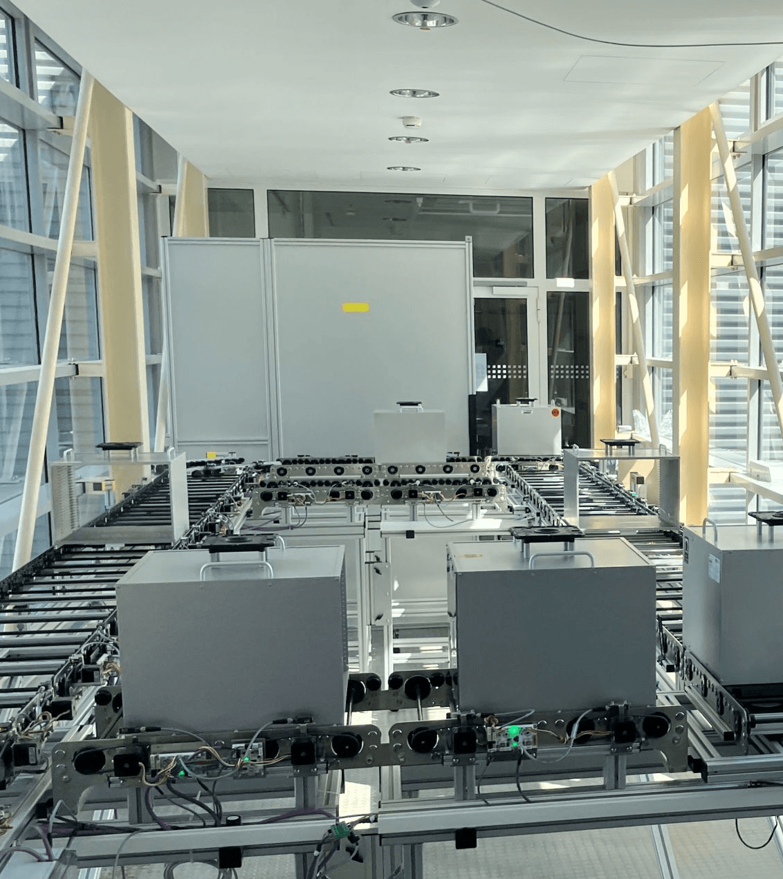 Wide view of the conveyor line setup