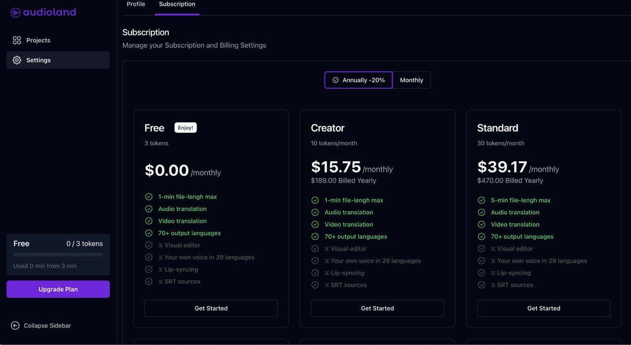 Pricing page, light theme