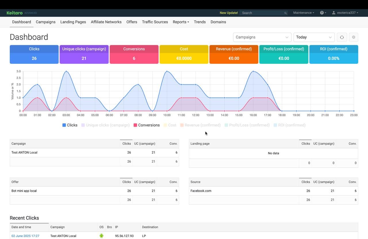 Dashboard tracking ad traffic and conversions